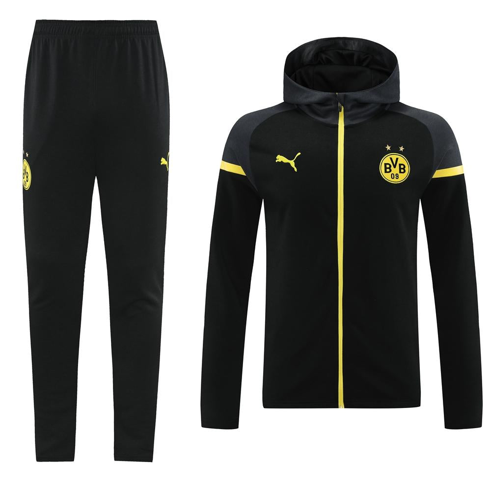 CONJUNTO TREINO BORUSSIA DORTMUND JAQUETA COM CAPUZ+CALÇA - PRETO 2023/24