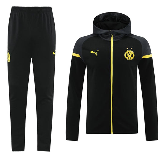 CONJUNTO TREINO BORUSSIA DORTMUND JAQUETA COM CAPUZ+CALÇA - PRETO 2023/24