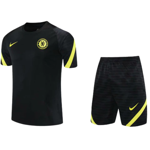 CONJUNTO TREINO CHELSEA CAMISA+SHORT - PRETO/AMARELO 2022/23