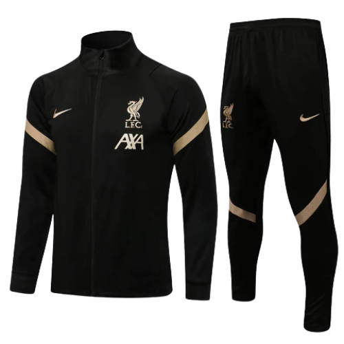 CONJUNTO TREINO LIVERPOOL JAQUETA+CALÇA - PRETO/OURO 2021/22