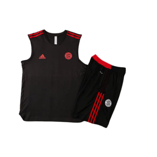 CONJUNTO TREINO BAYERN DE MUNIQUE REGATA+SHORT PRETO/VERMELHO 23/24