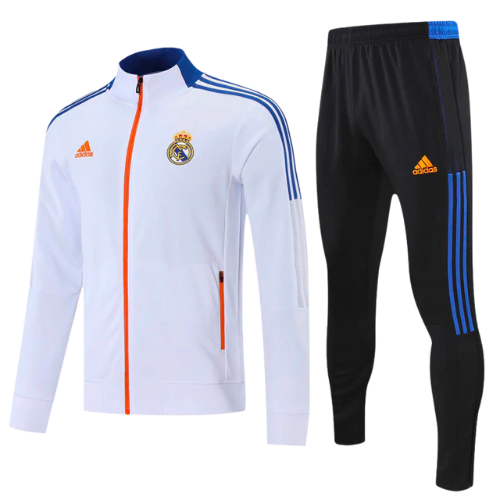 CONJUNTO TREINO REAL MADRID JAQUETA+CALÇA - BRANCO/AZUL 2021/22