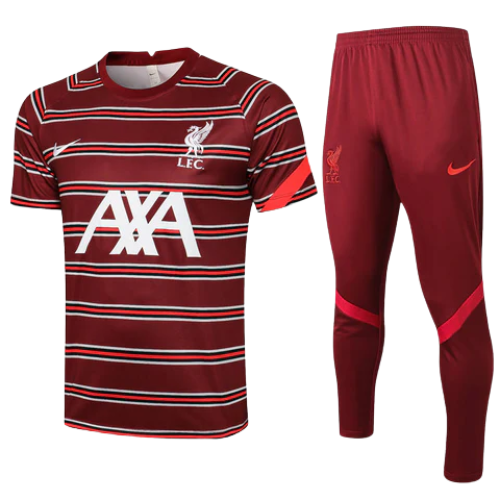 CONJUNTO TREINO LIVERPOOL CAMISA+CALÇA - VERMELHO LISTRADO 2021/22
