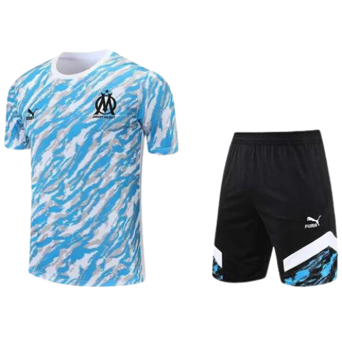 CONJUNTO TREINO MARSELHA CAMISA+SHORT - CELESTE/BRANCO 2023/24
