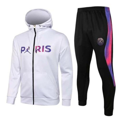 CONJUNTO TREINO COM CAPUZ PSG MOLETOM+CALÇA - BRANCO 2021/22