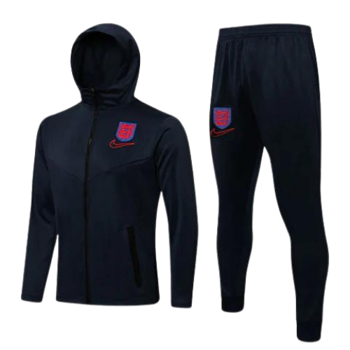 CONJUNTO TREINO COM CAPUZ INGLATERRA JAQUETA+CALÇA - PRETO 2021/22