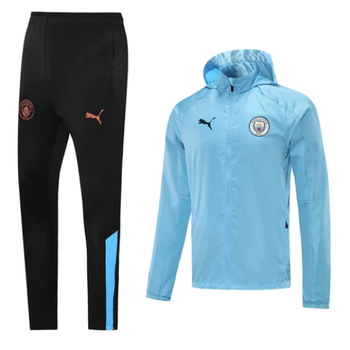 CONJUNTO TREINO COM CAPUZ MANCHESTER CITY CORTA VENTO+CALÇA - CELESTE 2021/22