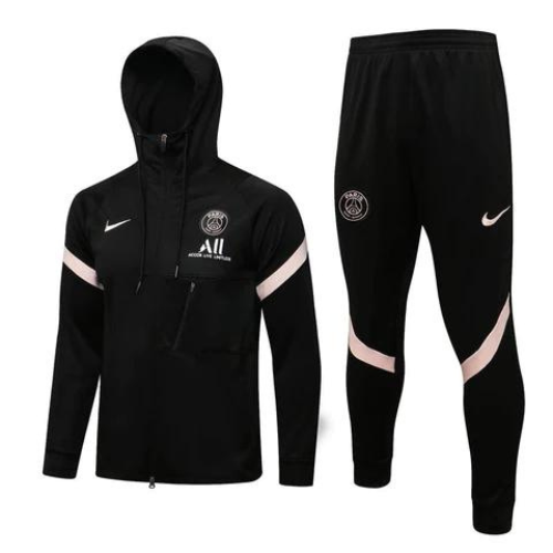 CONJUNTO TREINO PSG COM CAPUZ JAQUETA+CALÇA - PRETO 2021/22