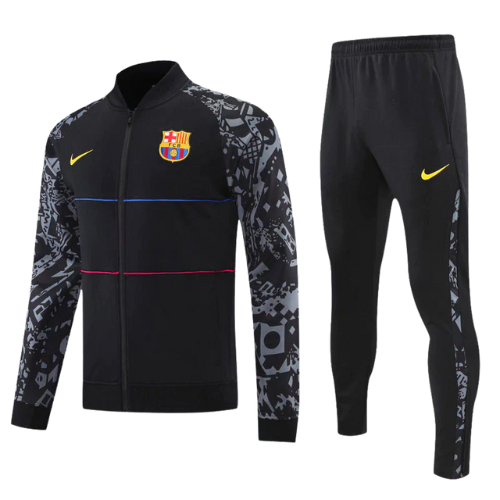 CONJUNTO TREINO BARCELONA JAQUETA+CALÇA - PRETO/CINZA 2022/23