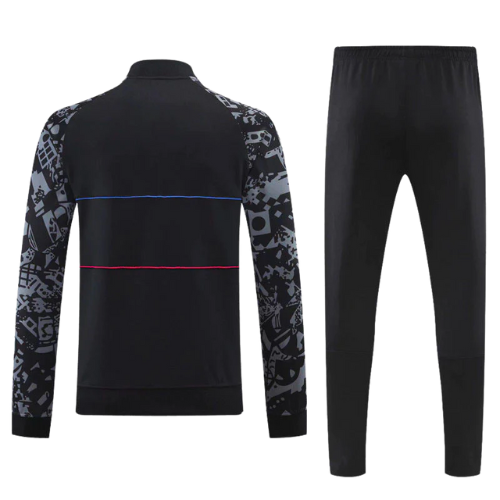 CONJUNTO TREINO BARCELONA JAQUETA+CALÇA - PRETO/CINZA 2022/23