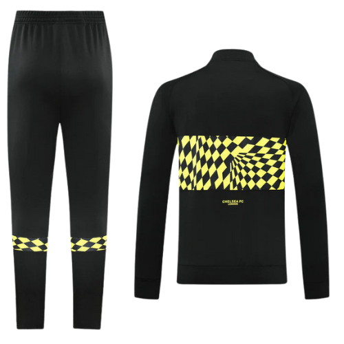 CONJUNTO TREINO CHELSEA JAQUETA+CALÇA - PRETO/AMARELO XADREZ 2021/22