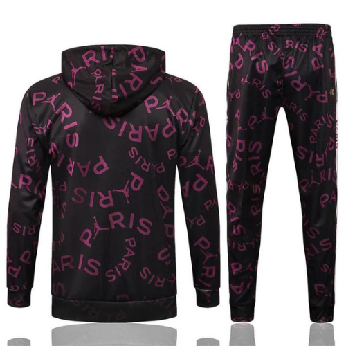 CONJUNTO TREINO PSG COM CAPUZ JAQUETA+CALÇA - PRETO/ROXO 2022/23