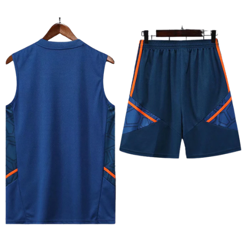 CONJUNTO TREINO MANCHESTER UNITED REGATA+SHORT - AZUL/LARANJA 2021/22