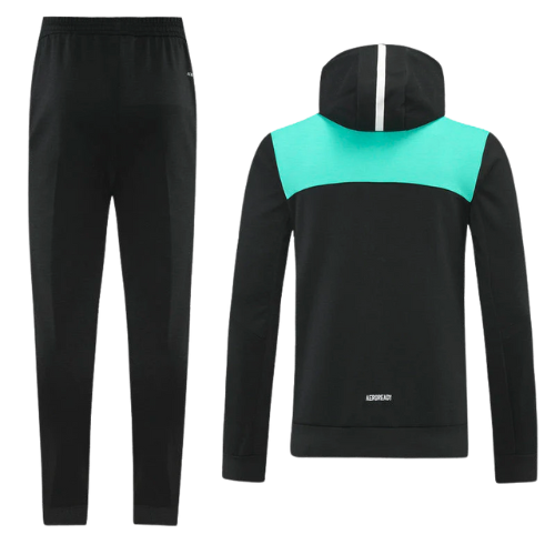 CONJUNTO TREINO COM CAPUZ REAL MADRID JAQUETA+CALÇA - PRETO 2023/24