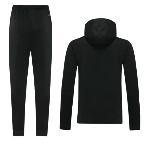 CONJUNTO TREINO COM CAPUZ REAL MADRID JAQUETA+CALÇA - PRETO/LARANJA 2022/23