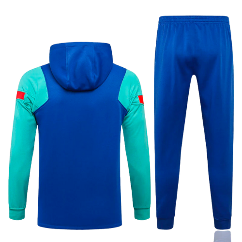 CONJUNTO TREINO COM CAPUZ BARCELONA JAQUETA+CALÇA - AZUL/VERDE CLARO 2021/22