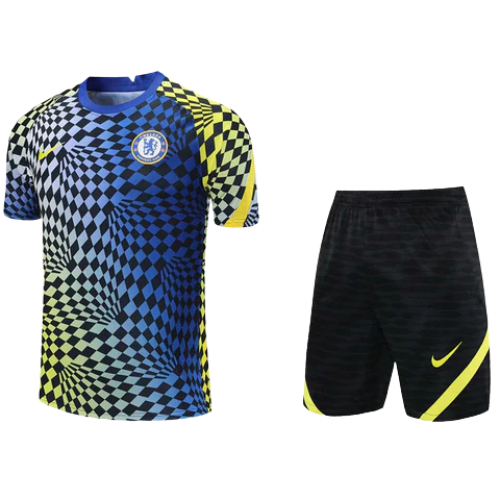 CONJUNTO TREINO CHELSEA CAMISA+SHORT - AZUL XADREZ 2021/22