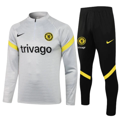 CONJUNTO TREINO CHELSEA JAQUETA+CALÇA - CINZA/AMARELO 2021/22