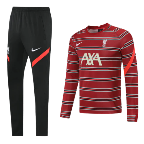 CONJUNTO TREINO LIVERPOOL CAMISA MANGA LONGA+CALÇA - VERMELHO LISTRADO 2021/22