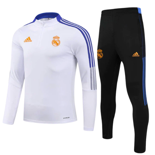 CONJUNTO TREINO REAL MADRID JAQUETA+CALÇA - BRANCO/OURO 2021/22