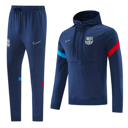 CONJUNTO TREINO COM CAPUZ BARCELONA JAQUETA+CALÇA - AZUL ESCURO 2021/22