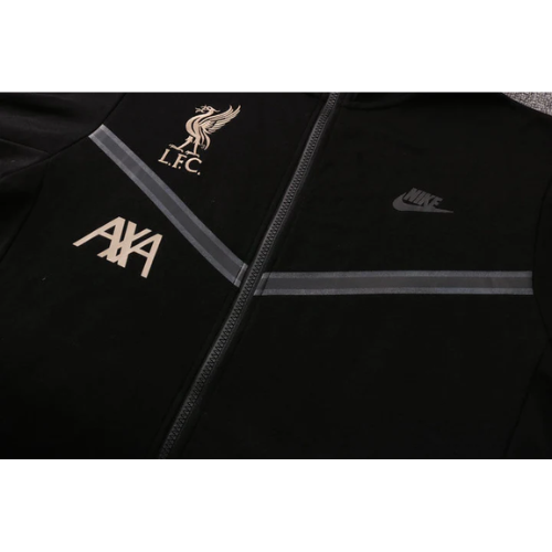 CONJUNTO TREINO LIVERPOOL JAQUETA COM CAPUZ+CALÇA - PRETO 2021/22