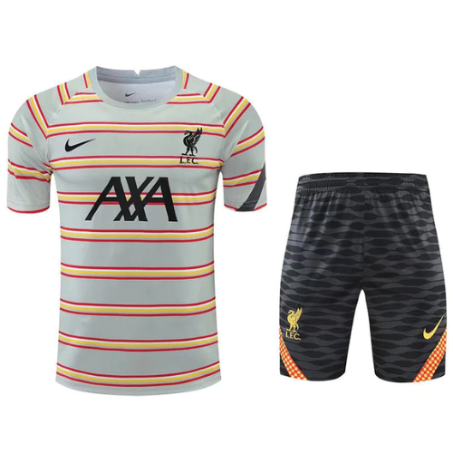 CONJUNTO TREINO LIVERPOOL CAMISA+SHORT - CINZA LISTRADO 2021/22