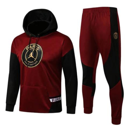 CONJUNTO TREINO PSG COM CAPUZ "PARIS" MOLETOM+CALÇA - VERMELHO/OURO 2021/22