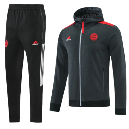 CONJUNTO TREINO COM CAPUZ BAYERN DE MUNIQUE JAQUETA+CALÇA PRETO/VERMELHO 23/24