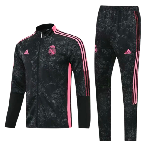 CONJUNTO TREINO REAL MADRID JAQUETA+CALÇA - PRETO/ROSA 2022/23