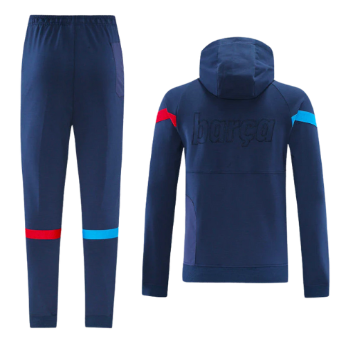 CONJUNTO TREINO COM CAPUZ BARCELONA JAQUETA+CALÇA - AZUL ESCURO 2021/22