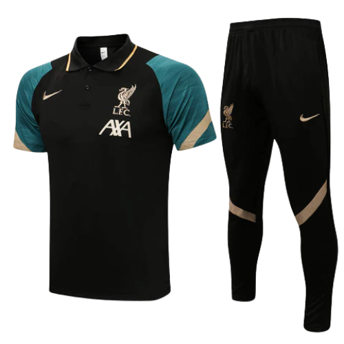 CONJUNTO TREINO LIVERPOOL PÓLO+CALÇA - PRETO/OURO 2021/22