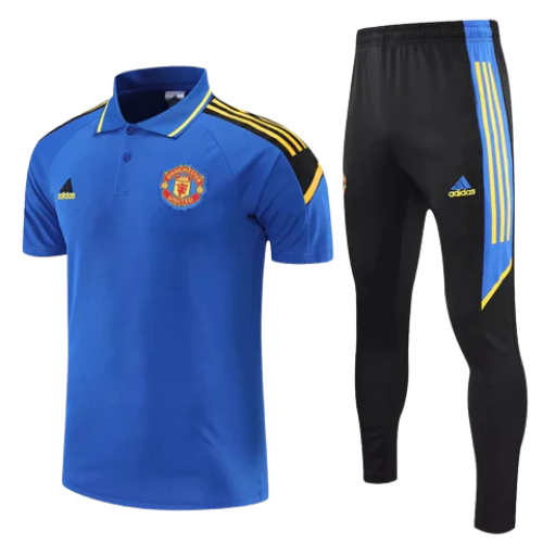 CONJUNTO TREINO MANCHESTER UNITED PÓLO+CALÇA - AZUL/AMARELO 2022/23