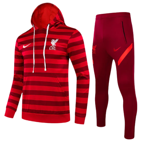 CONJUNTO TREINO LIVERPOOL MOLETOM+CALÇA - VERMELHO LISTRADO 2021/22