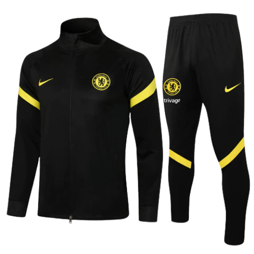 CONJUNTO TREINO CHELSEA JAQUETA+CALÇA - PRETO/AMARELO 2021/22