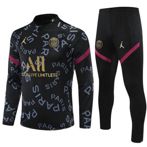CONJUNTO TREINO PSG "PARIS" JAQUETA+CALÇA - PRETO/OURO 2021/22