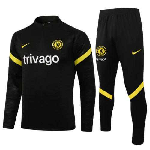 CONJUNTO TREINO CHELSEA JAQUETA+CALÇA - PRETO/AMARELO 2022/23