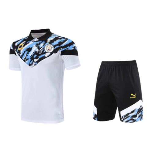 CONJUNTO TREINO MANCHESTER CITY PÓLO+SHORT - BRANCO/AZUL ZEBRA 2021/22