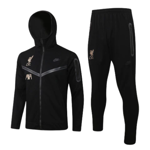 CONJUNTO TREINO LIVERPOOL JAQUETA COM CAPUZ+CALÇA - PRETO 2021/22