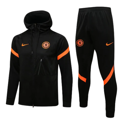 CONJUNTO TREINO CHELSEA MOLETOM+CALÇA - PRETO/LARANJA 2022/23