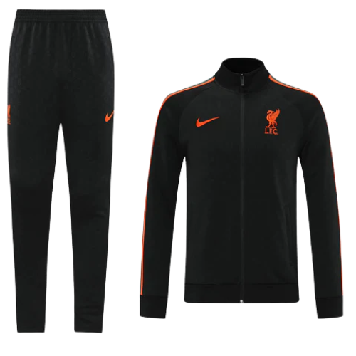 CONJUNTO TREINO LIVERPOOL JAQUETA+CALÇA - PRETO/LARANJA 2021/22