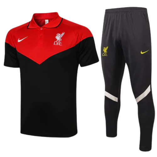 CONJUNTO TREINO LIVERPOOL PÓLO+CALÇA - PRETO/VERMELHO 2021/22