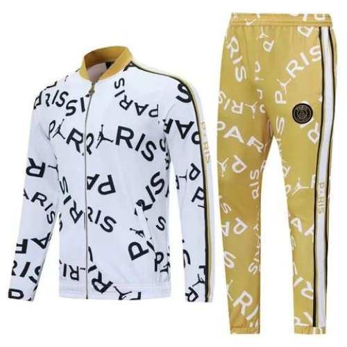 CONJUNTO TREINO PSG "PARIS" JAQUETA+CALÇA - BRANCO/OURO 2021/22