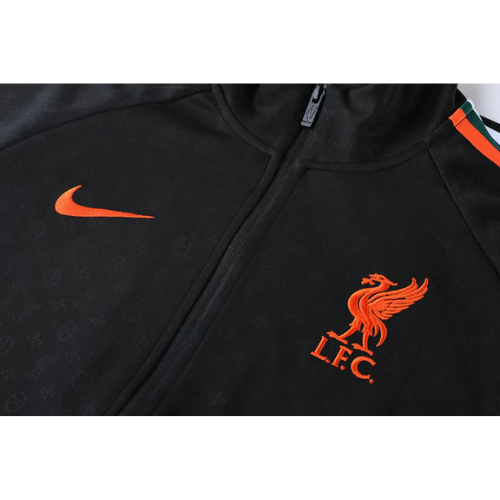 CONJUNTO TREINO LIVERPOOL JAQUETA+CALÇA - PRETO/LARANJA 2021/22