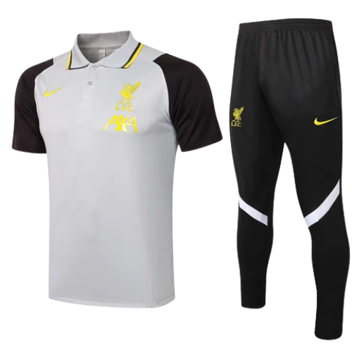 CONJUNTO TREINO LIVERPOOL PÓLO+CALÇA - CINZA/AMARELO 2021/22