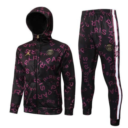 CONJUNTO TREINO PSG COM CAPUZ JAQUETA+CALÇA - PRETO/ROXO 2022/23