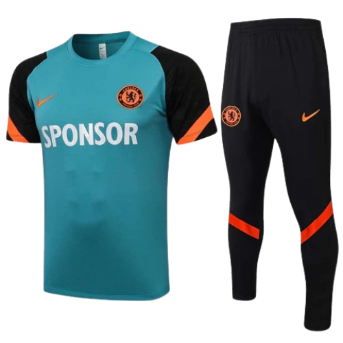 CONJUNTO TREINO CHELSEA CAMISA+CALÇA - AZUL/PRETO 2021/22