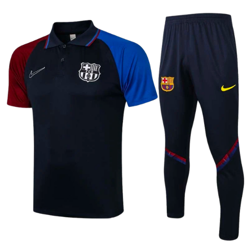 CONJUNTO TREINO BARCELONA PÓLO+CALÇA - PRETO/AZUL/VINHO 2021/22