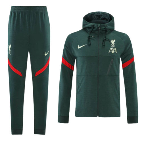 CONJUNTO TREINO LIVERPOOL JAQUETA COM CAPUZ+CALÇA - VERDE ESCURO 2021/22