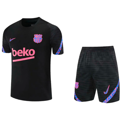 CONJUNTO TREINO BARCELONA CAMISA+SHORT - PRETO/ROSA 2022/23